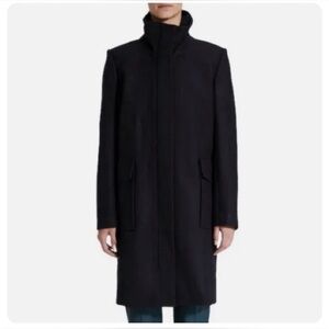 THEORY Funnel Neck Wool Cashmere Blend Coat Black Size Small